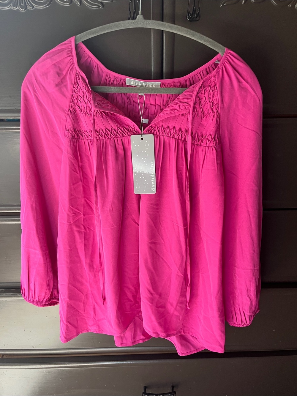 Daniel Rainn Hot Pink Smocked Peasant Top
